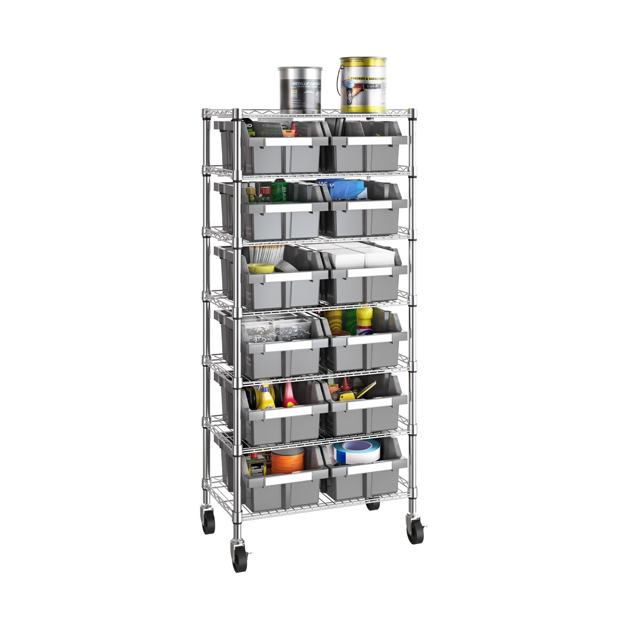 Seville Classics 7-Tier NSF 12-Bin Rack Storage Unit, 25" W x 14" D x 56" H